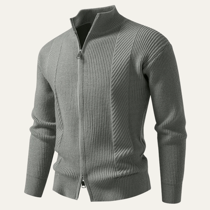 Men's Ribbed Knit Sweater Zip Up Casual