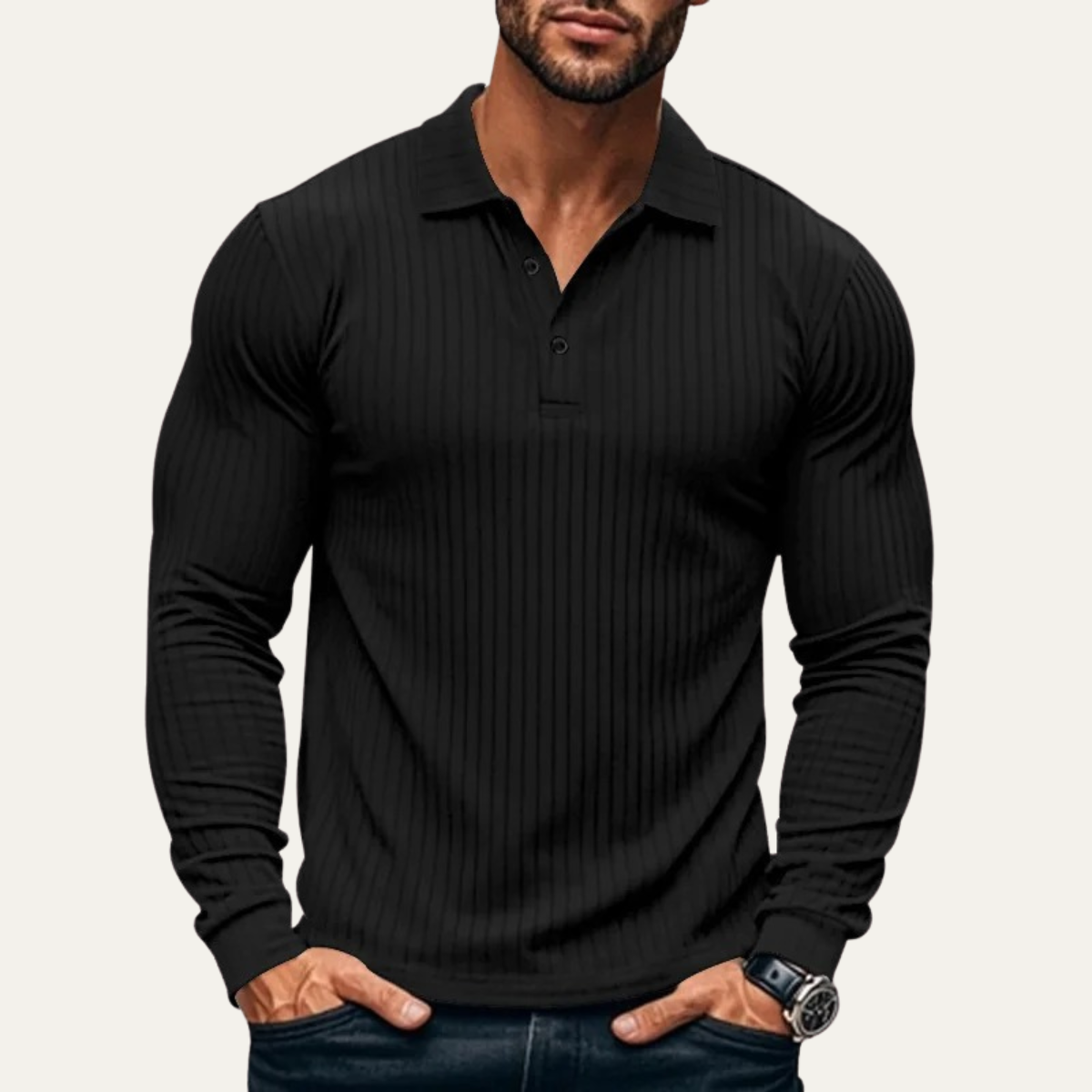 Men's Ribbed Polo Shirt Knitted