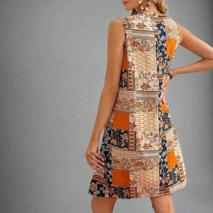 Women's Boho Patchwork Mini Dress Sleeveless
