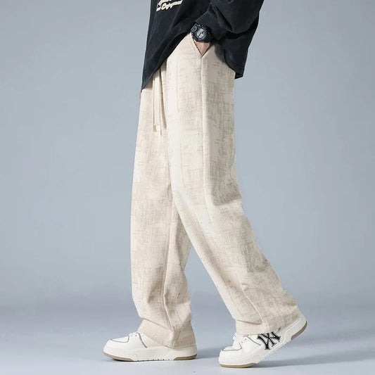 Men's Relaxed Fit Ribbed Drawstring Pants Casual Comfort - 
Fashinoza