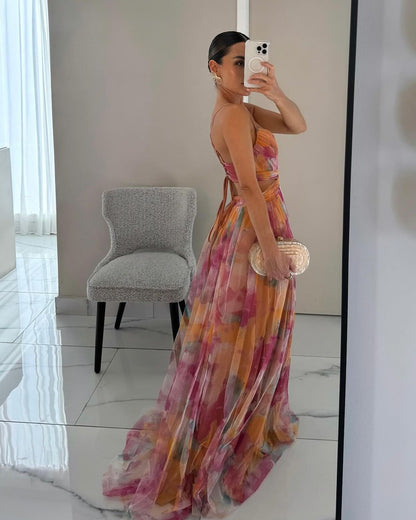 Women's Floral Maxi Dress Spaghetti Strap