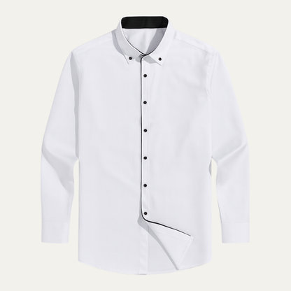 Men's Slim Fit White Dress Shirt Long Sleeve Cotton - Fashinoza
