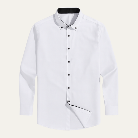 Men's Slim Fit White Dress Shirt Long Sleeve Cotton - Fashinoza