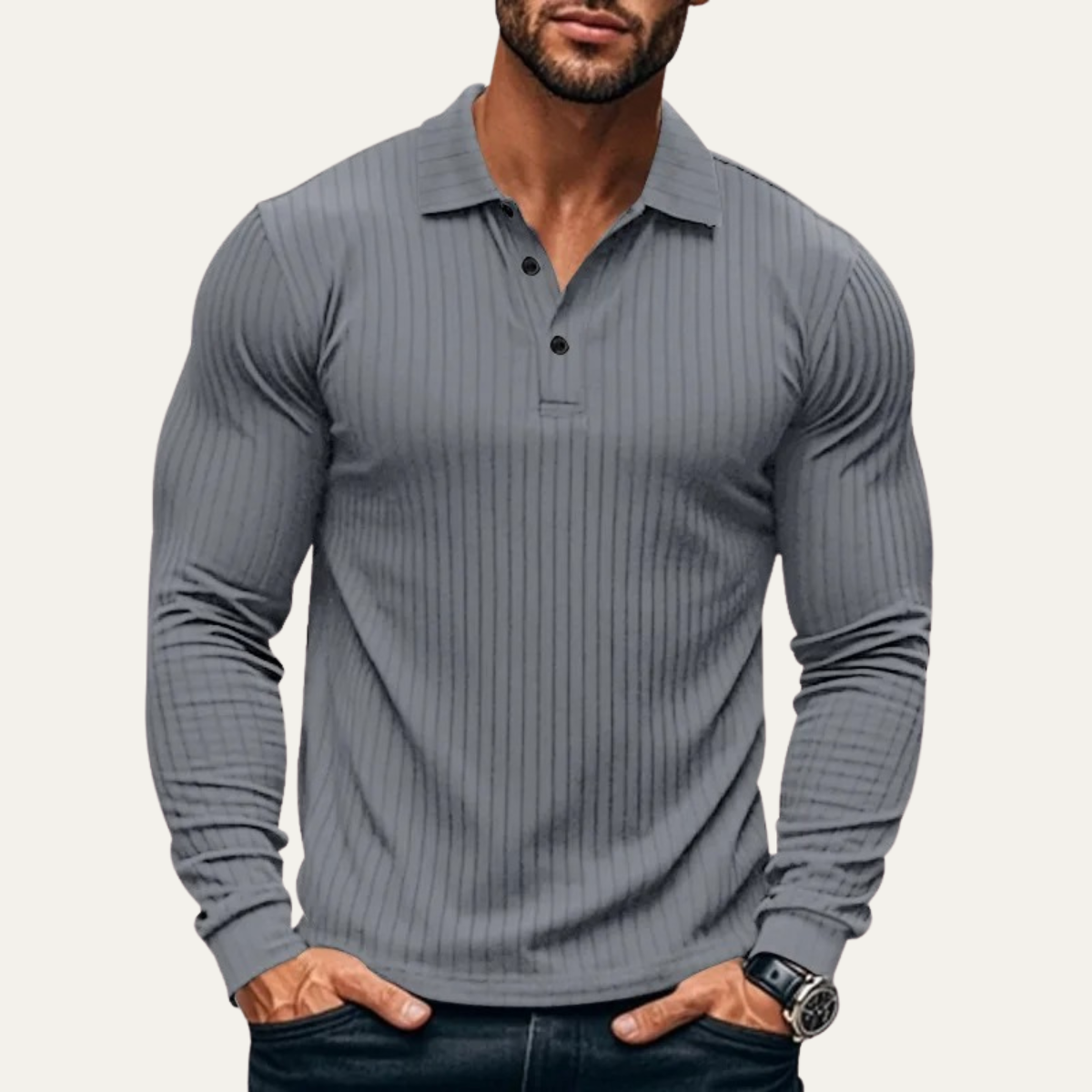 Men's Ribbed Polo Shirt Knitted