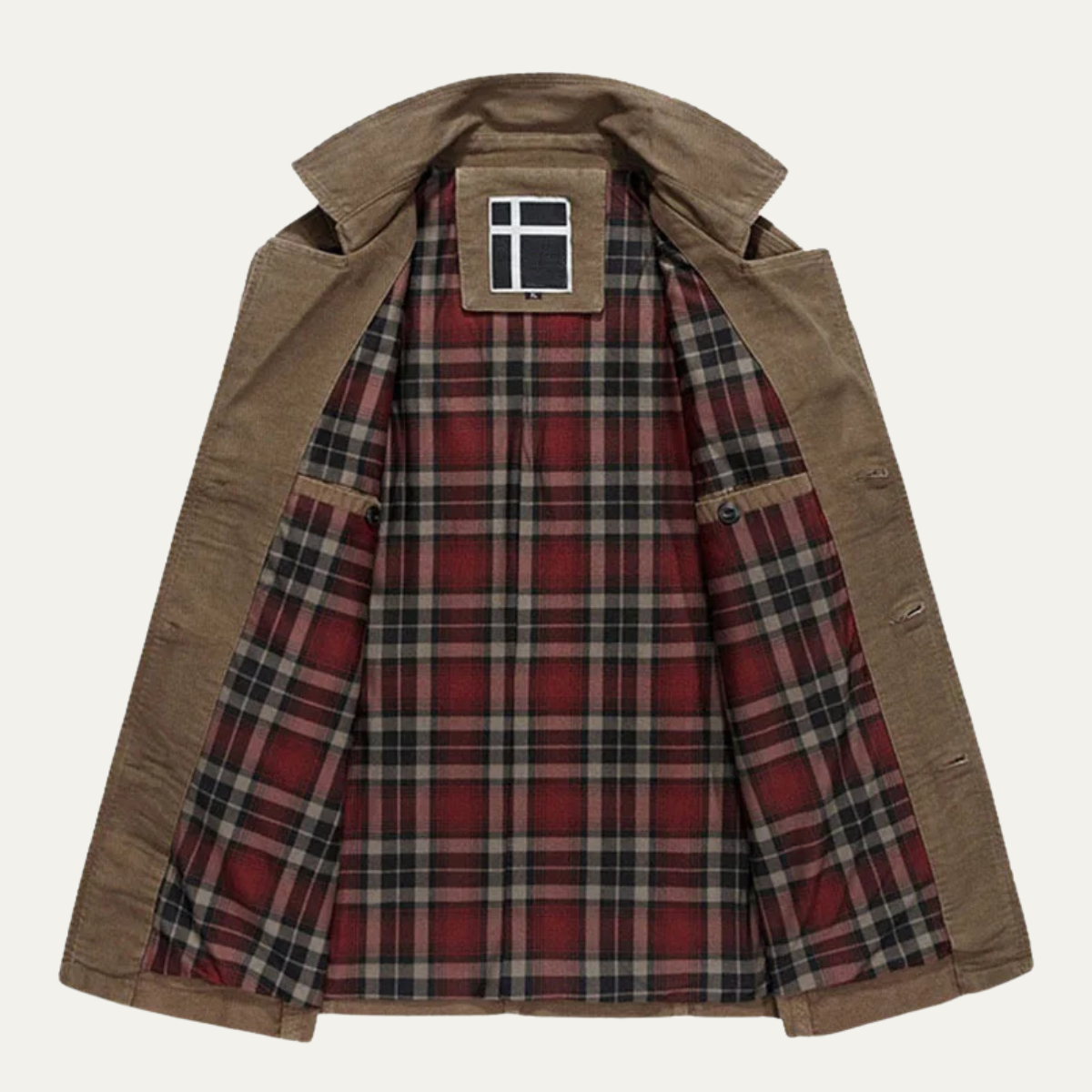 Men's Wool Winter Coat Plaid Lining Double Breasted