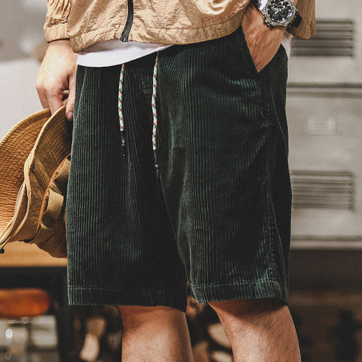 Men's Corduroy Drawstring Shorts Comfortable Casual