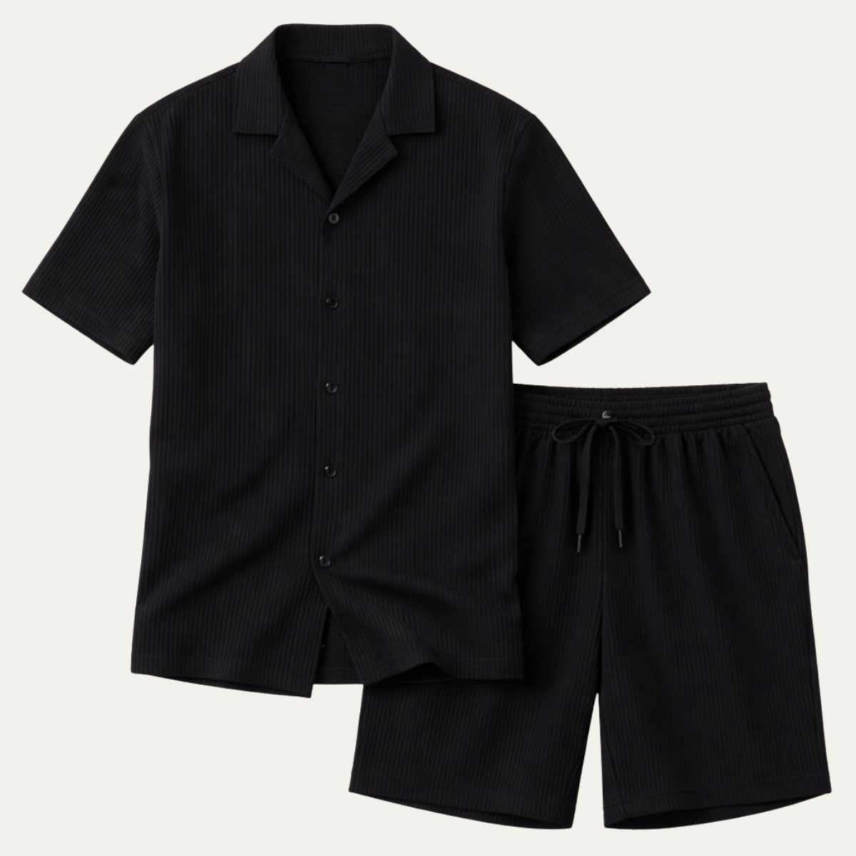Men's Casual Summer Ribbed Shirt And Shorts Set - Fashinoza
