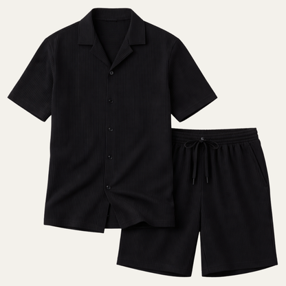 Men's Casual Summer Ribbed Shirt And Shorts Set - Fashinoza