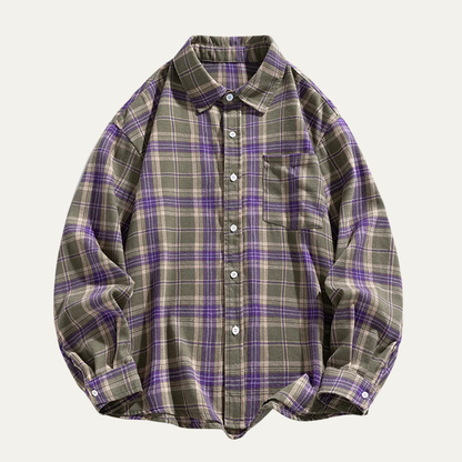 Men's Plaid Casual Shirt Loose Fit Retro