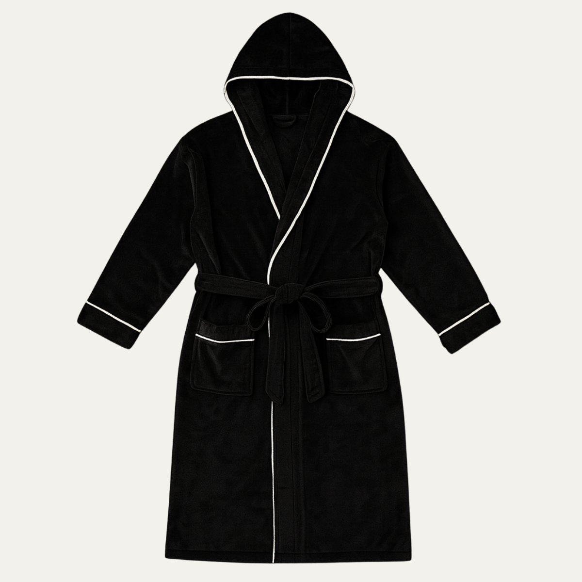 Men's Hooded Fleece Bathrobe With Belt - Fashinoza