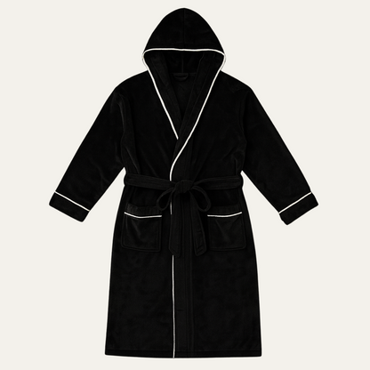 Men's Hooded Fleece Bathrobe With Belt - Fashinoza