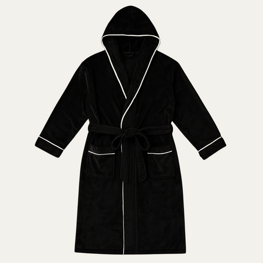 Men's Hooded Fleece Bathrobe With Belt - Fashinoza