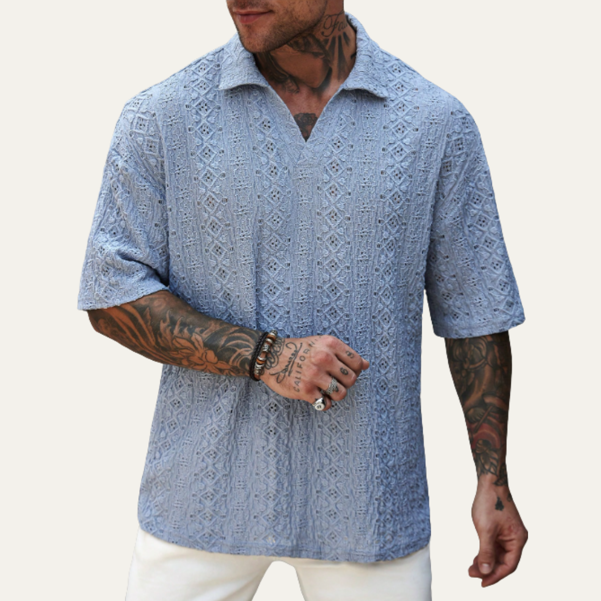 Men's Short Sleeve Polo Shirt Cotton Light Blue