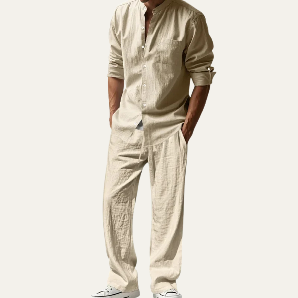 Mens Linen Two Piece Set Shirt And Pants