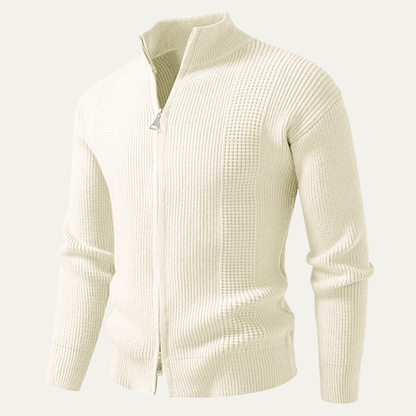 Men's Ribbed Knit Sweater Zip Up Casual