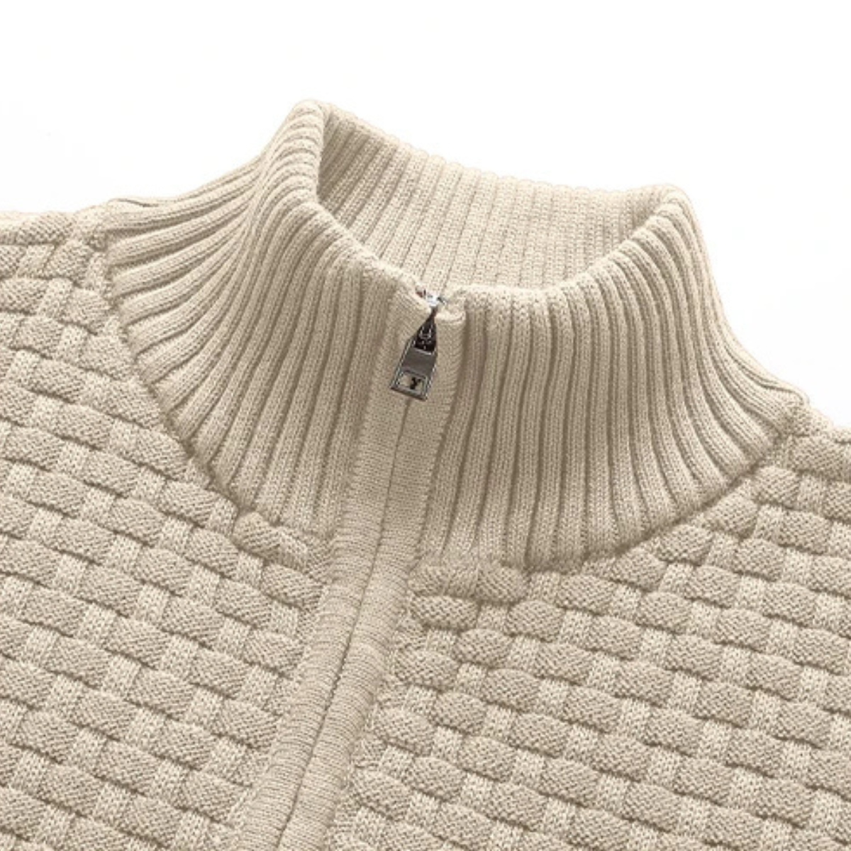 Men's Winter Knitted Sweater Half Zip Warm Beige