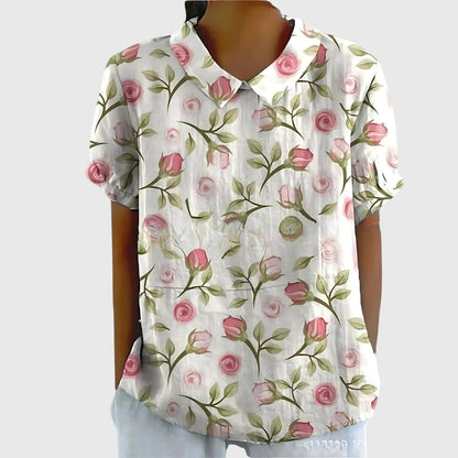 Stella | Womens Floral Collar Short Sleeve Blouse