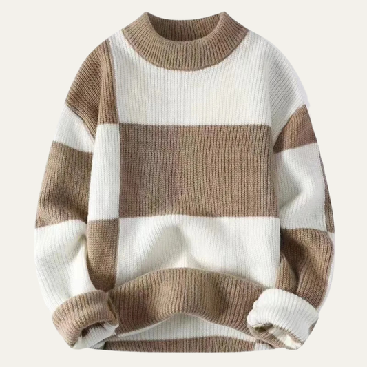 Men's Striped Knit Sweater Round Neck Casual - Fashinoza