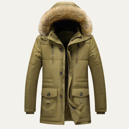 Men's Winter Parka Jacket Fur Hood Warm