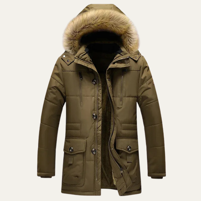 Men's Winter Parka Jacket Fur Hood Warm - Fashinoza