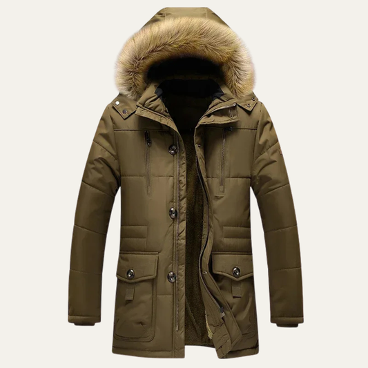 Men's Winter Parka Jacket Fur Hood Warm - Fashinoza