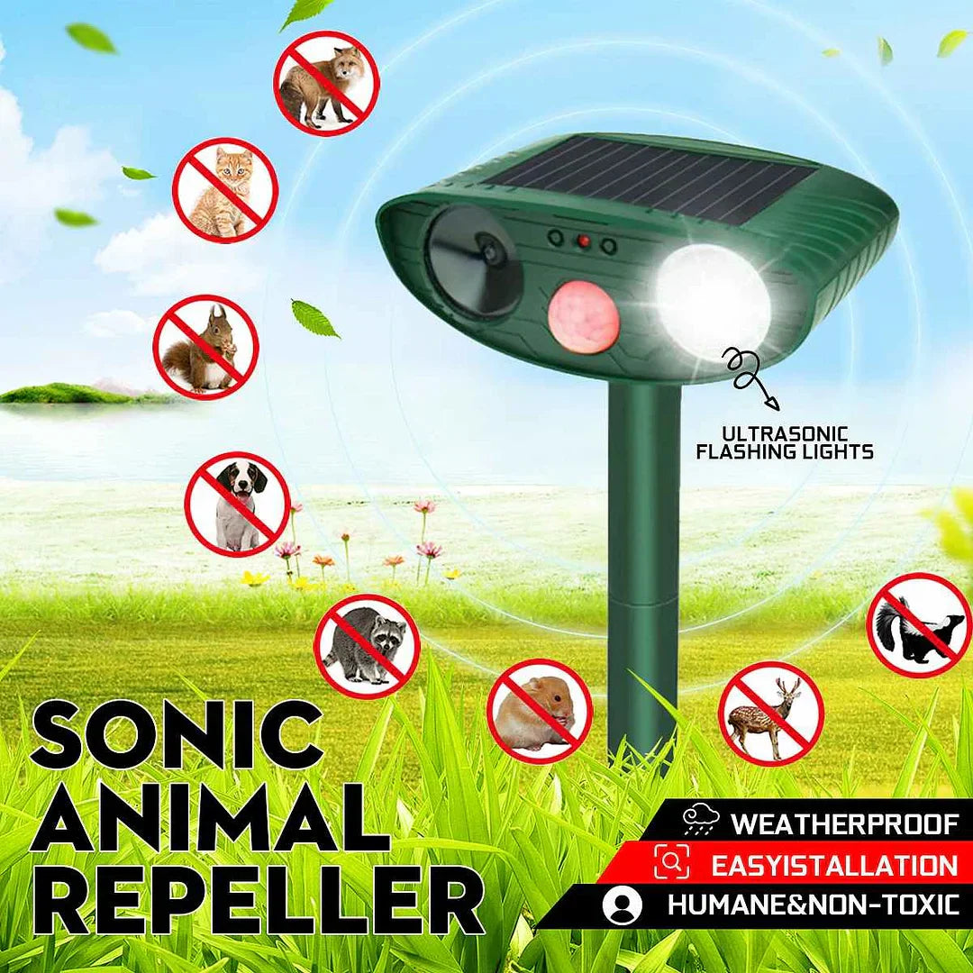 Solar Powered Ultrasonic Animal Repeller Motion Activated - Fashinoza
