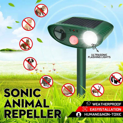 Solar Powered Ultrasonic Animal Repeller Motion Activated - Fashinoza