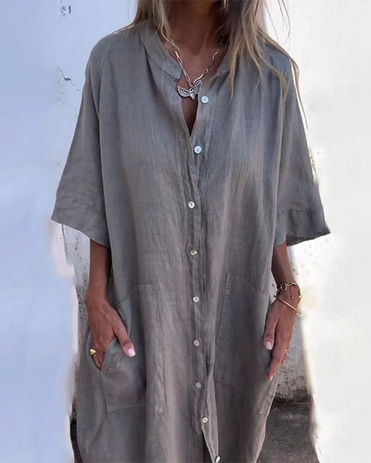 Women's Relaxed Fit Casual Dress Button Front - Fashinoza