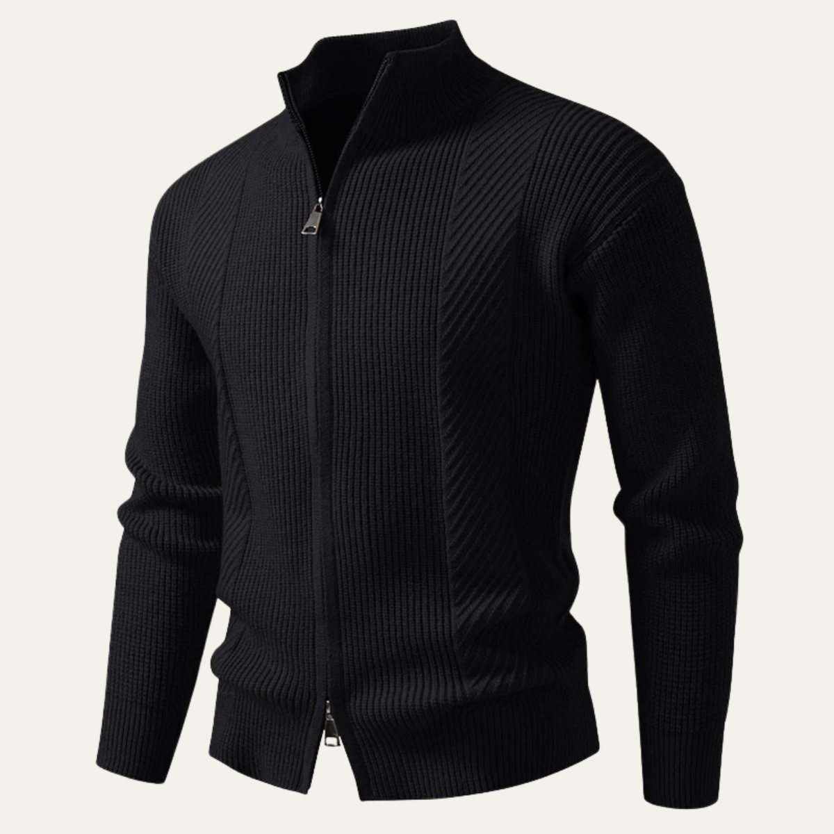 Men's Ribbed Knit Sweater Zip Up Casual
