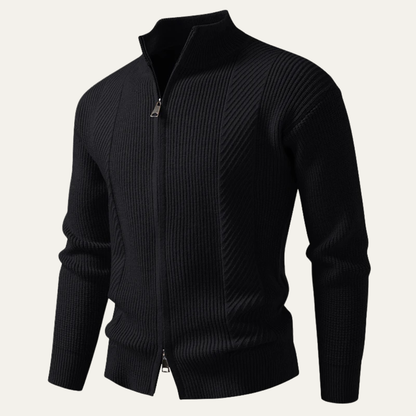 Men's Ribbed Knit Sweater Zip Up Casual