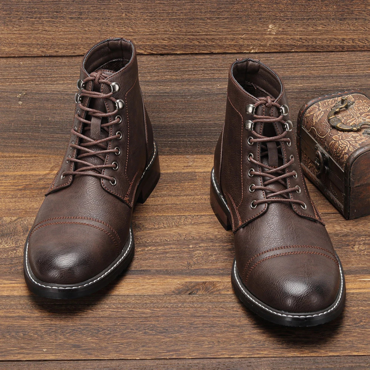 Porto Cervo Men's Leather Ankle Boots Lace Up Brown - Fashinoza