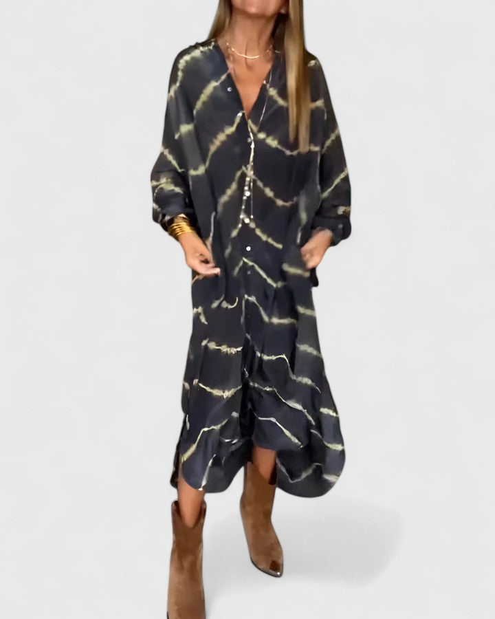 Women's Midi Shirt Dress Tie-Dye Print Cotton Button Down