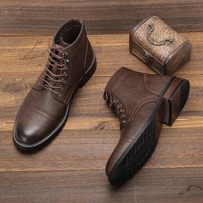Porto Cervo Men's Leather Ankle Boots Lace Up Brown