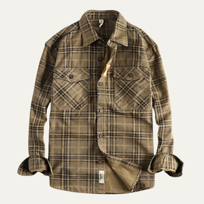 Men's Cotton Shirt Jacket Lightweight Checkered - Fashinoza