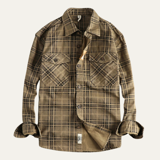 Men's Cotton Shirt Jacket Lightweight Checkered - Fashinoza