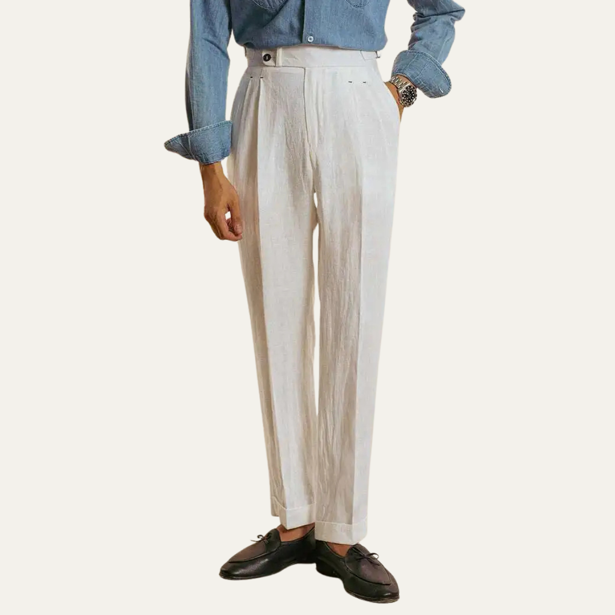 Men's High Waist Linen Dress Pants