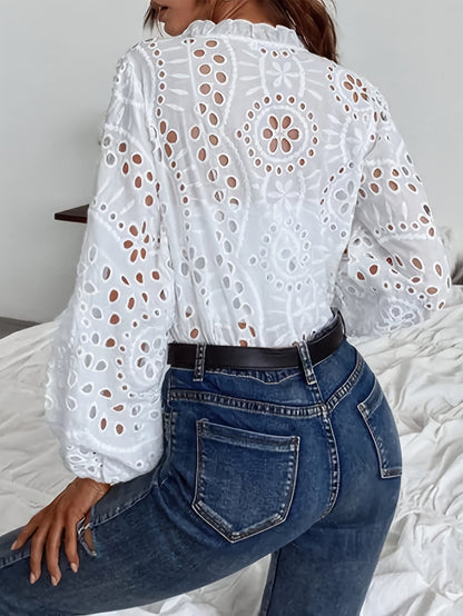 Women's Deep V-Neck Long Sleeve Blouse
