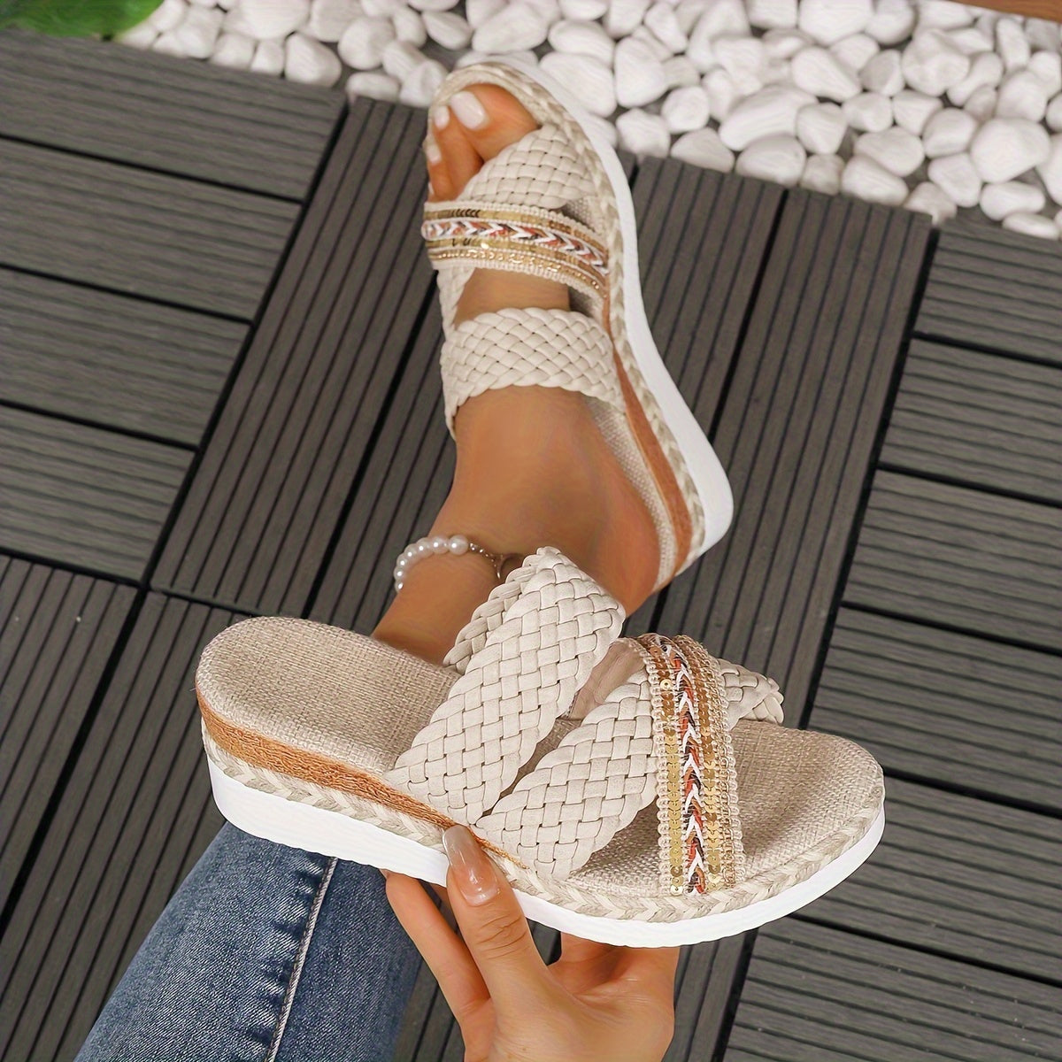 Women's Woven Slip On Sandals - Fashinoza