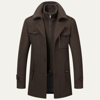 Edgemont Men's Wool Blend Trench Coat Double Collar - Fashinoza