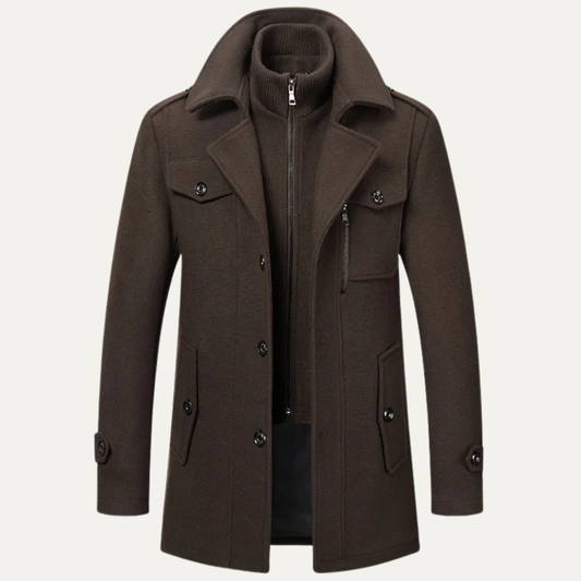 Edgemont Men's Wool Blend Trench Coat Double Collar - Fashinoza
