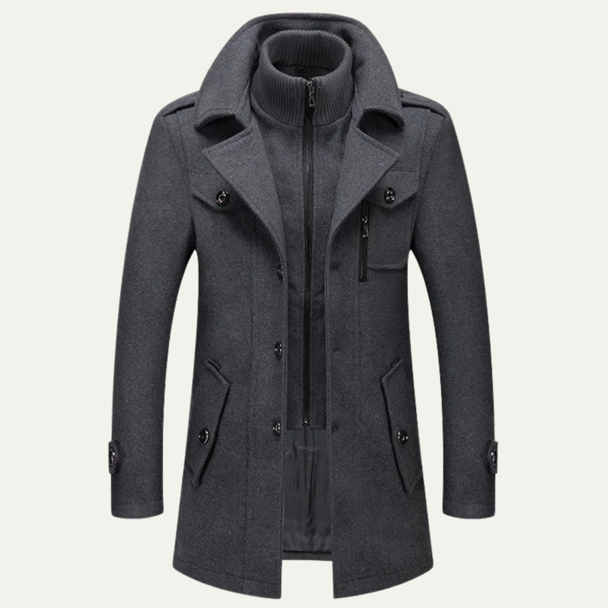 Edgemont Men's Wool Blend Trench Coat Double Collar