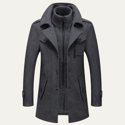 Edgemont Men's Wool Blend Trench Coat Double Collar