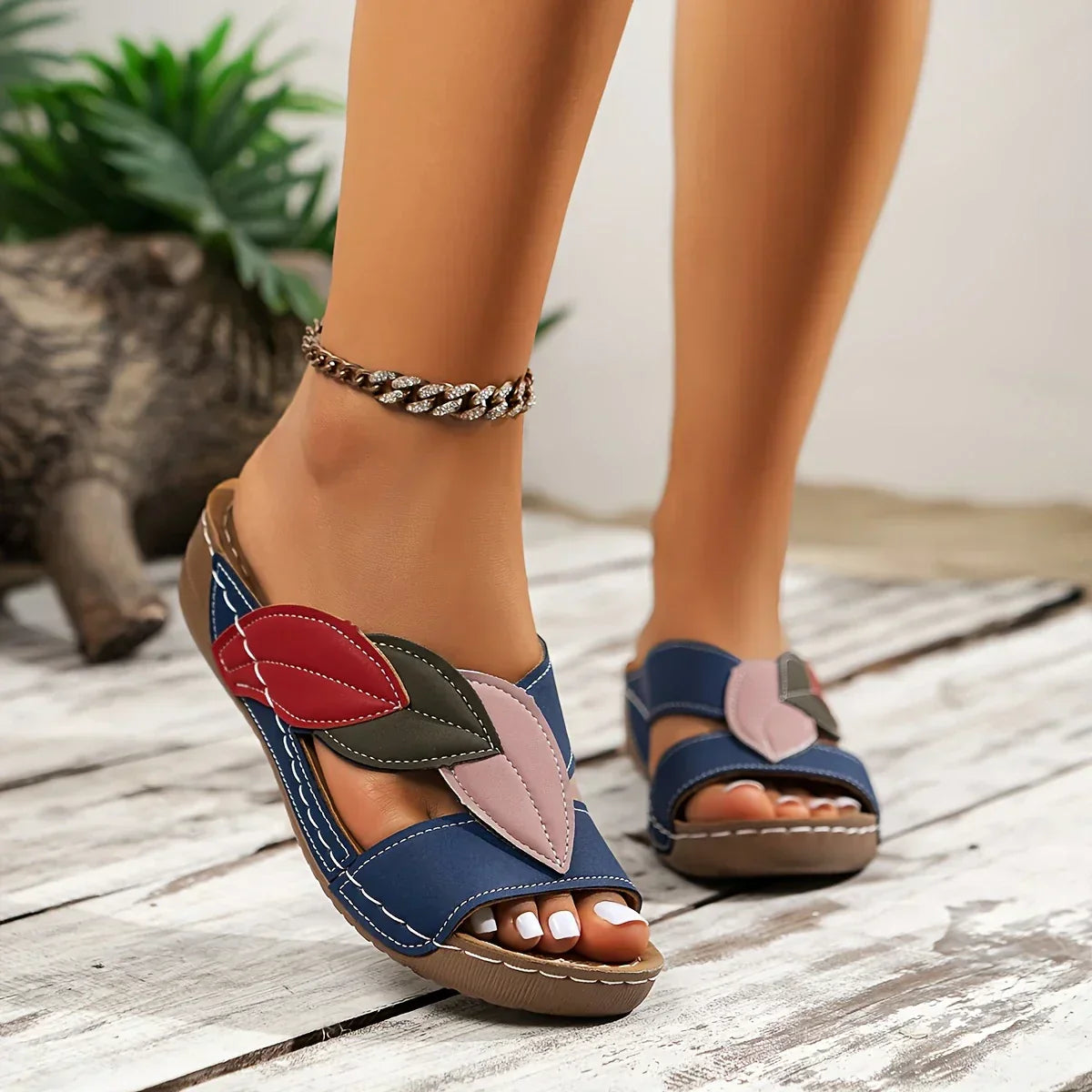 Women's Colorblock Wedge Sandals Open Toe