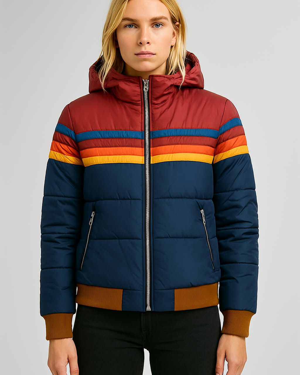 Women's Waterproof Puffer Jacket Hooded Black - Fashinoza