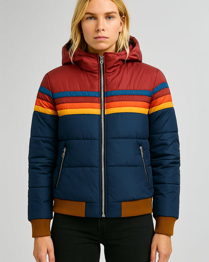 Women's Waterproof Puffer Jacket Hooded Black - Fashinoza