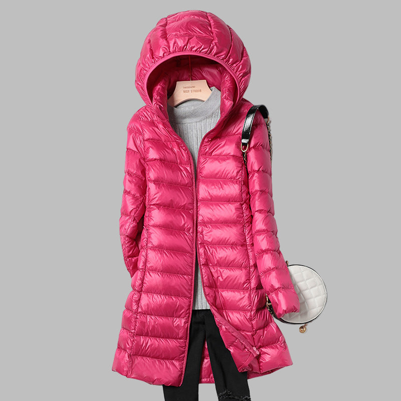 Women's Down Jacket Detachable Hood Waterproof Black