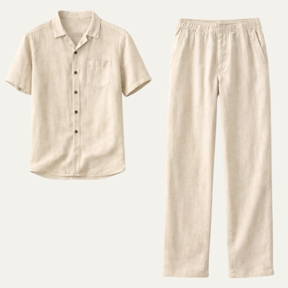 Men's Linen Beach Shirt And Pants Set - Fashinoza
