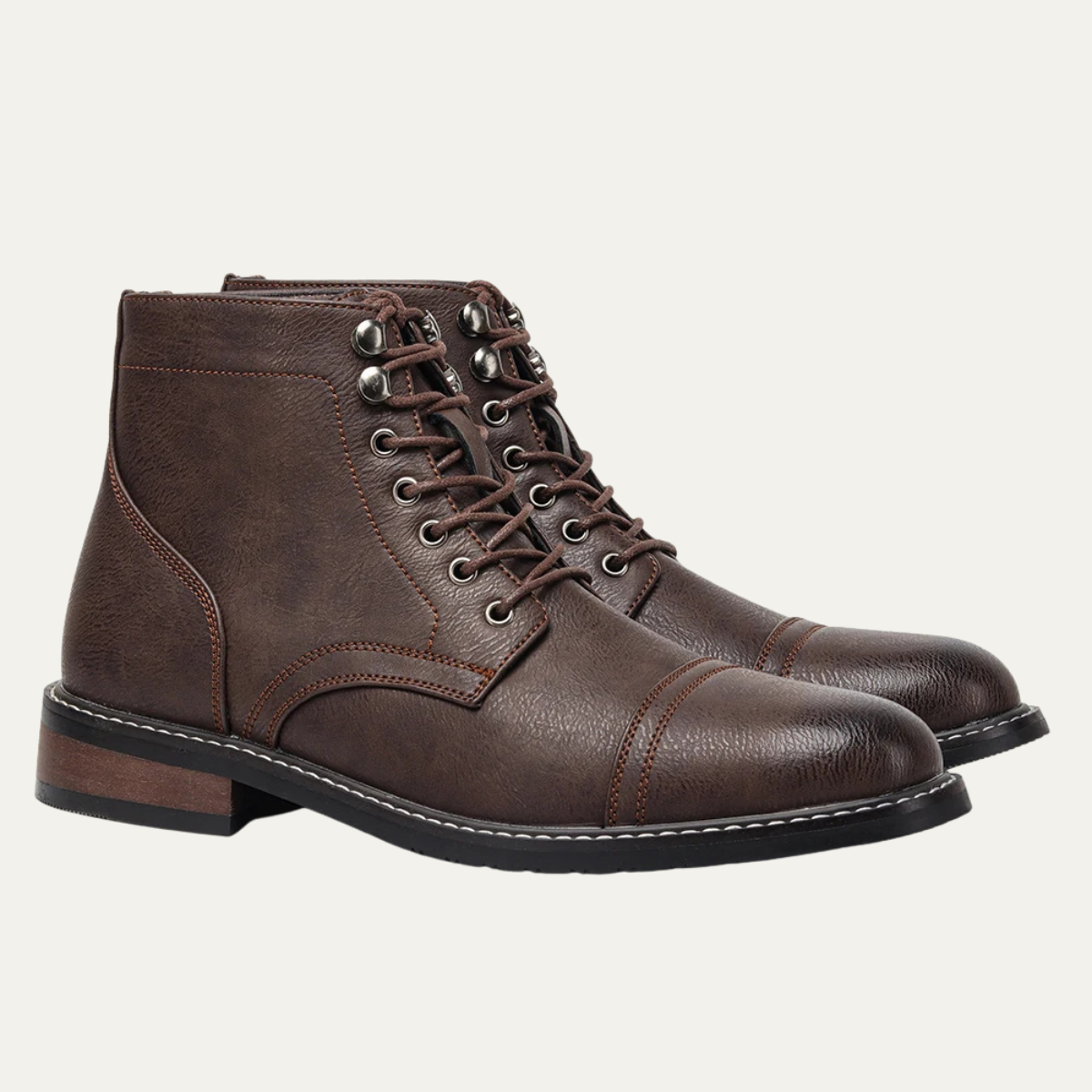 Porto Cervo Men's Leather Ankle Boots Lace Up Brown
