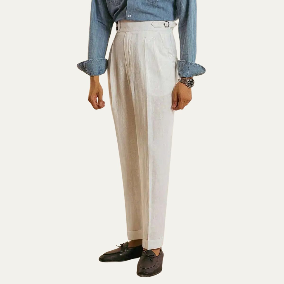 Men's High Waist Linen Dress Pants