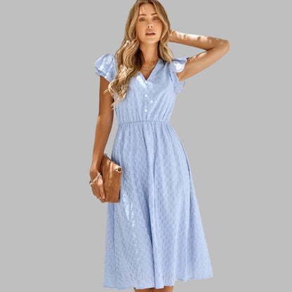 Women's V-Neck Ruffled Midi Dress